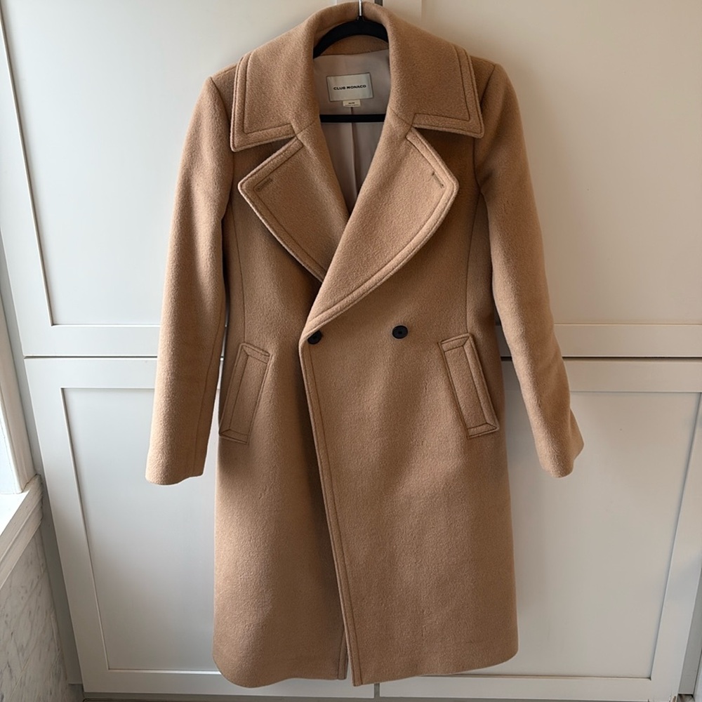 Club Monaco Camel Wool Top Coat Size Medium